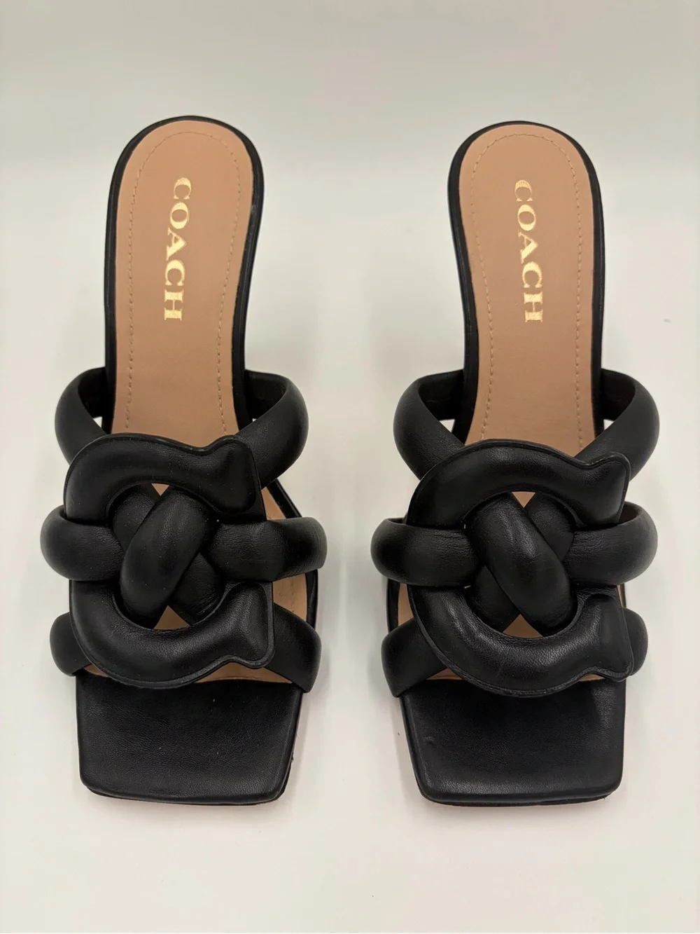 Coach Kellie Black Knot Heels, Mules, Slides with Woven C logo Size 9